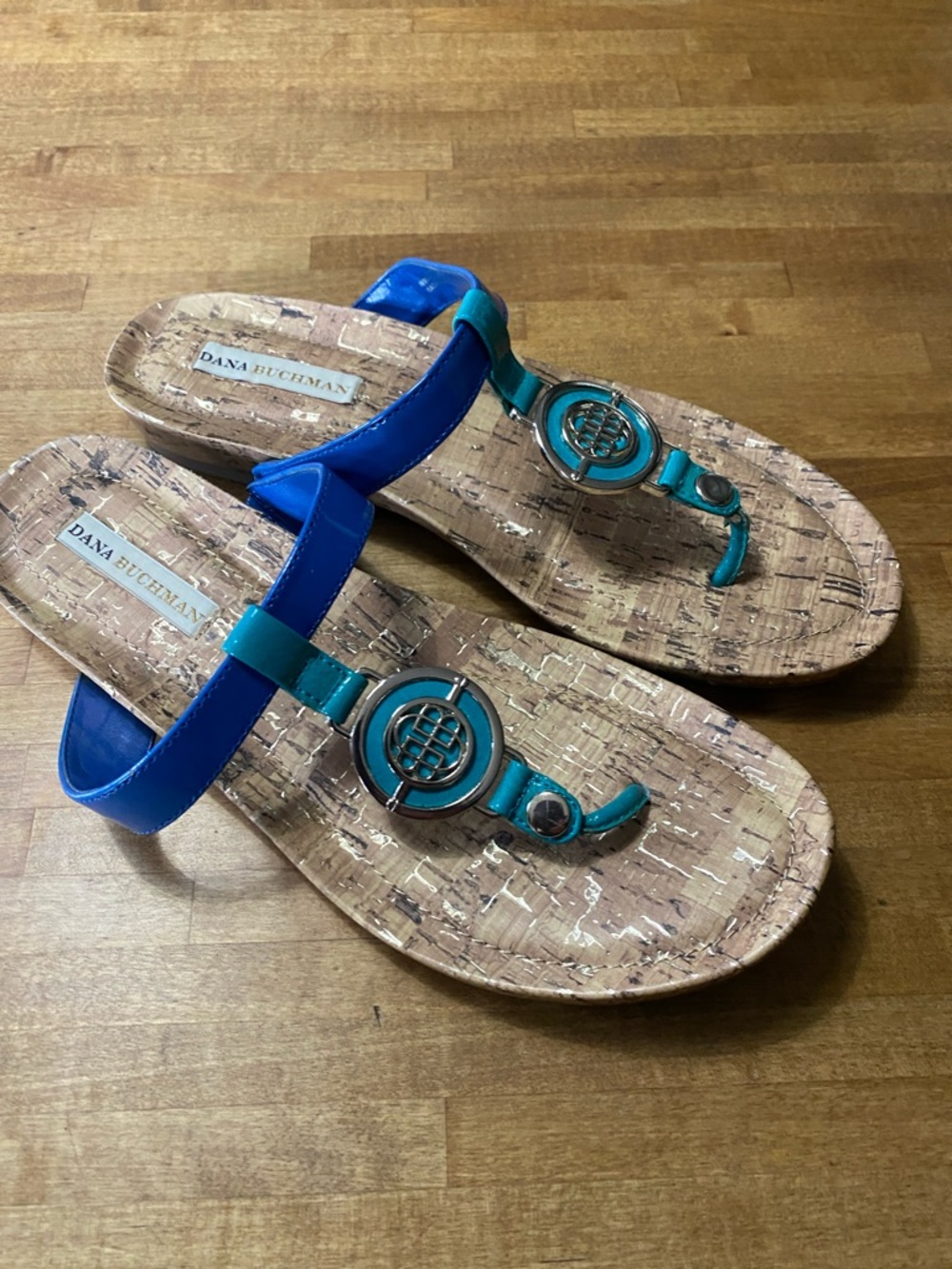 Dana Buchman Blue and Teal Cork-Style Thong Sandals